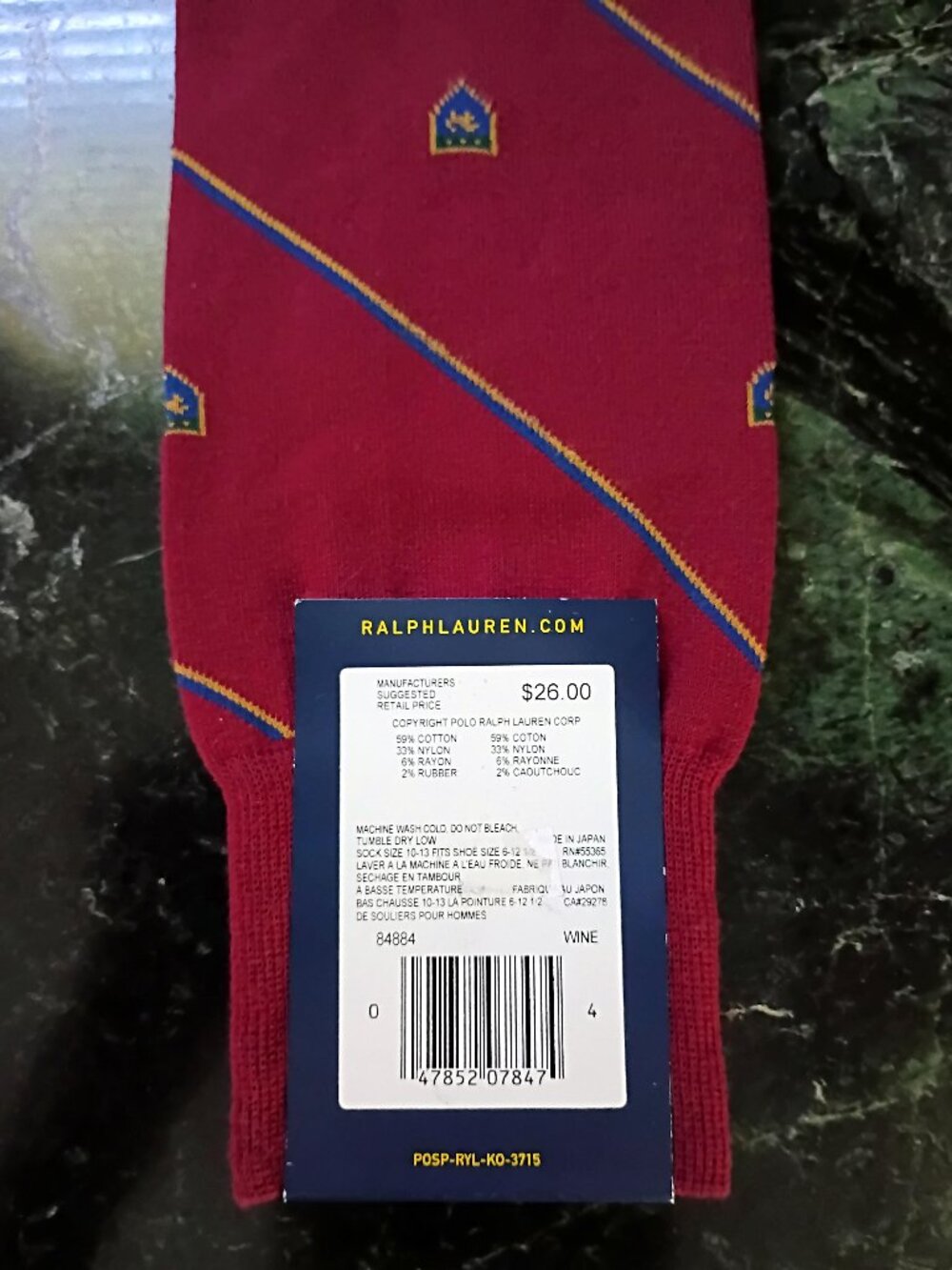 NWT Ralph Lauren Polo Crest (2) Pairs of Burgundy and Green Men's Socks - Picture 4 of 6